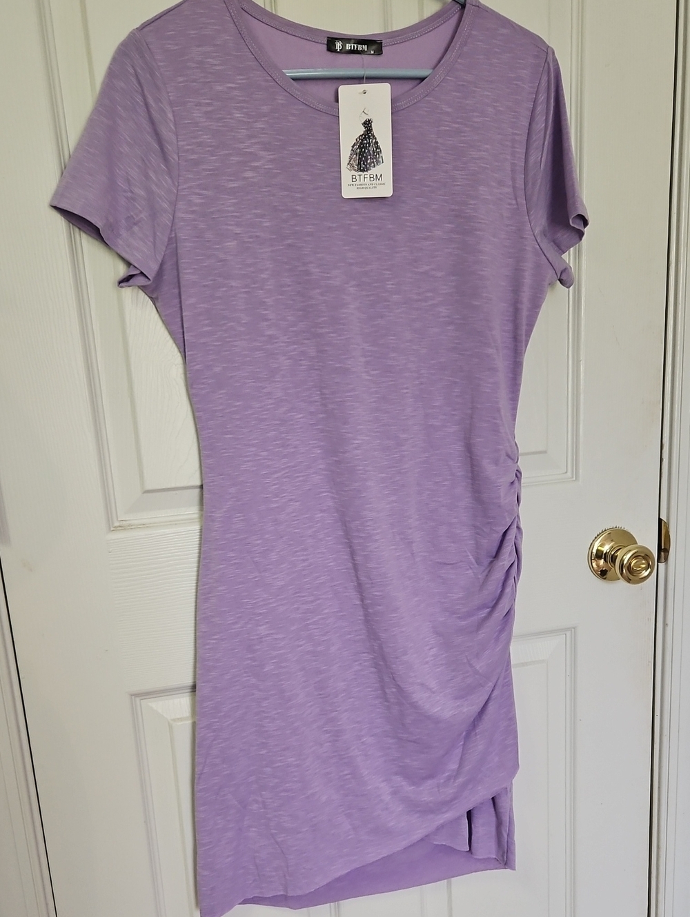 Lavender Short-Sleeve Ruched Side Women’s Dress